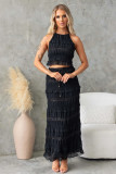 Women Spring Summer Sleeveless Chiffon Top and Skirt Two Piece Set