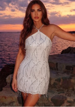 Women Sexy Low Back Tassel Sequin Party Mini Dress