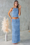 Women Spring Summer Sleeveless Chiffon Top and Skirt Two Piece Set