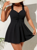 Women Summer Plus Size Halter Neck Square Leg Skirted Two-Piece Tankini Swimwear