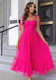 Elegant Solid Color Strap Mesh Party Dress