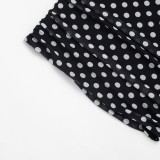 Women Color Block Polka Dot Print Lace-Up Off Shoulder Top and Shorts Two Piece Set