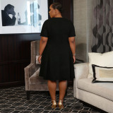 Women Elegant Black Sleeveless Round Neck Double Breasted A-Line Plus Size Short African Dress