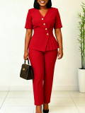 Women Solid Color Fashion Top And Pants Two-Piece African Outfit Set