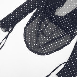 Women Mesh See-Through Polka Dot Print Long Sleeve Top and Long Pants Two Piece Set