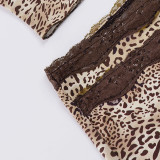 Women Sexy Leopard Print Bow Color Block Lace Patchwork Camisole Top and Shorts Two Piece Set