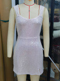 Women Sexy Low Back Sequin Strap Dress Party Mini Gown