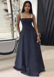 Women Summer Lace Strap Striped Pocket A-line Dress