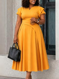Women Summer Chic High Waist A-line Plus Size Midi African Dress