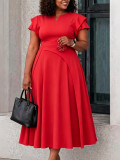 Women Summer Chic High Waist A-line Plus Size Midi African Dress