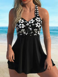 Women Summer Plus Size Halter Neck Square Leg Skirted Two-Piece Tankini Swimwear