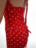 Women Fashion Halter Neck Polka Dot Fishbone Zip Slim Waist Seven-Point Fake Two-Piece Jumpsuit