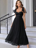 Elegant Solid Color Strap Mesh Party Dress
