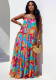 Women Summer Strap Ruffled Loose Printed Dress