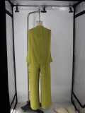 Women Solid Sleeveless V-Neck Vest Drawstring Pocket Wide Leg Pants Casual Two-Piece Set