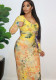 Women Printed Round Neck Long Sleeve Bodycon Dress