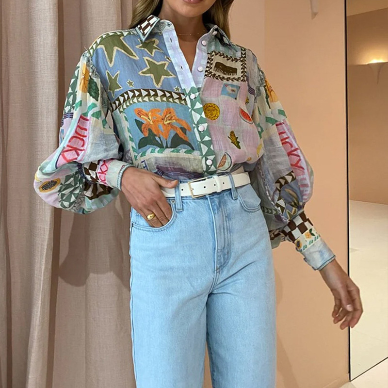 Painted Long Sleeve Shirt for Spring Casual Wear