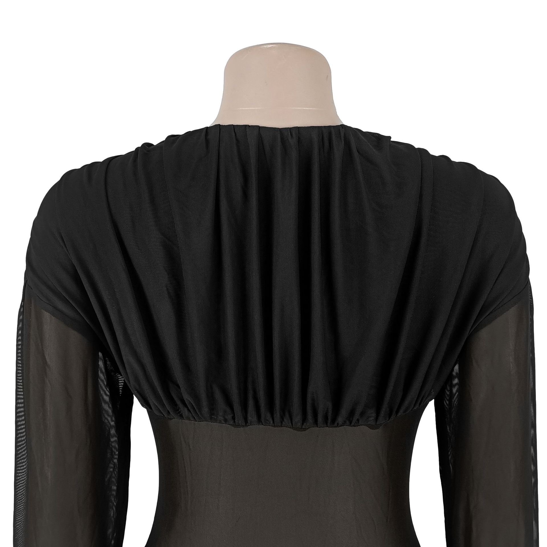 V-Neck See-Through Mesh Dress for Clubwear