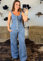 Women Sling Denim Wide-Leg Jumpsuit