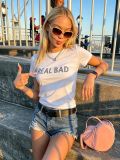 Women Beaded Letter Round Neck T-Shirt