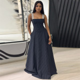 Women Summer Lace Strap Striped Pocket A-line Dress