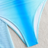 Women Gradient Dye Mesh Long Dress Two-Piece Sexy Beach Bikini Three-Piece Swimwear