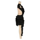 Women Sexy Sleeveless Low Back Ruffle Edge Dress