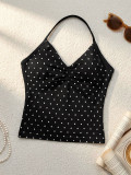 Women High Stretch Polka Dot Halter Neck Tank Top Butt Lifting Seamless Yoga Sports Two-Piece Tracksuit