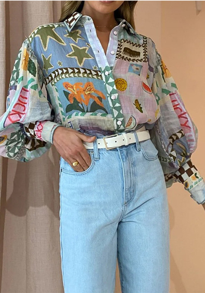 Painted Long Sleeve Shirt for Spring Casual Wear