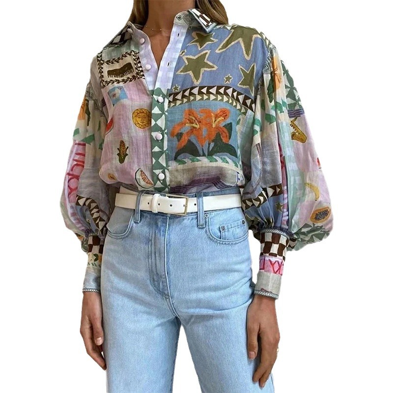 Painted Long Sleeve Shirt for Spring Casual Wear