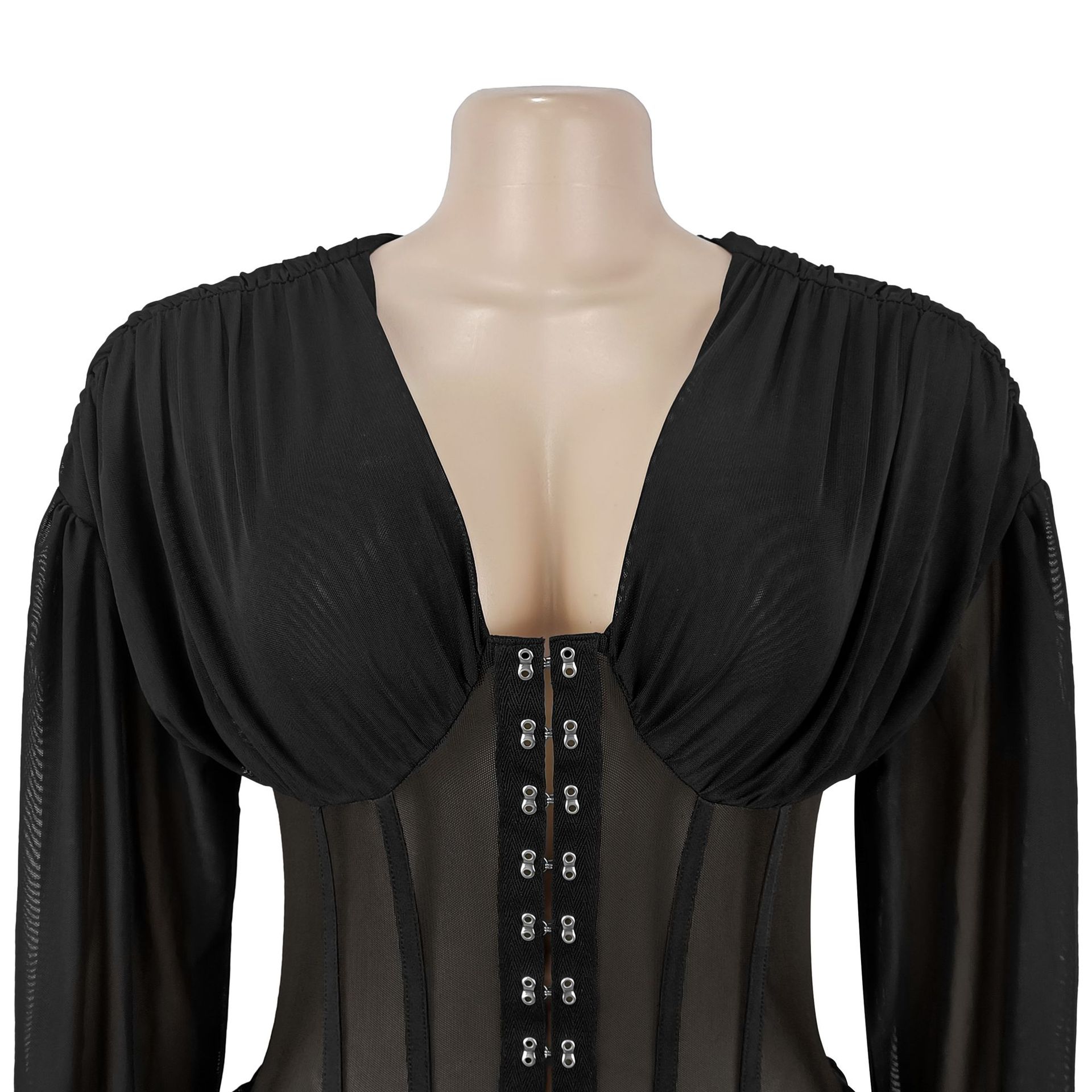 V-Neck See-Through Mesh Dress for Clubwear
