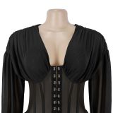 Women Sexy V-Neck See-Through Mesh Dress