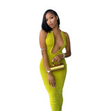 Women V-Neck Metal Halter Neck Maxi Dress
