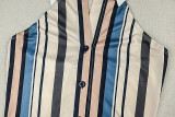 Women Striped V-Neck Button Printed Casual Slim Pants Two-Piece Outfit Set