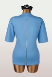 Unisex Solid Color Zip Design Low Back Casual Loose Round Neck Short Sleeve T-Shirt