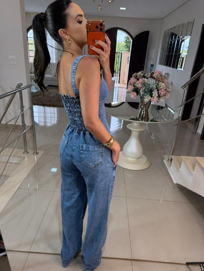 Denim Sling Wide-Leg Jumpsuit for Casual Streetwear