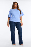 Unisex Solid Color Zip Design Low Back Casual Loose Round Neck Short Sleeve T-Shirt