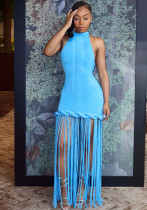 Women Fringed Formal Party Halter Neck Maxi Dress Women Fringed Formal Party Halter Neck Maxi Dress