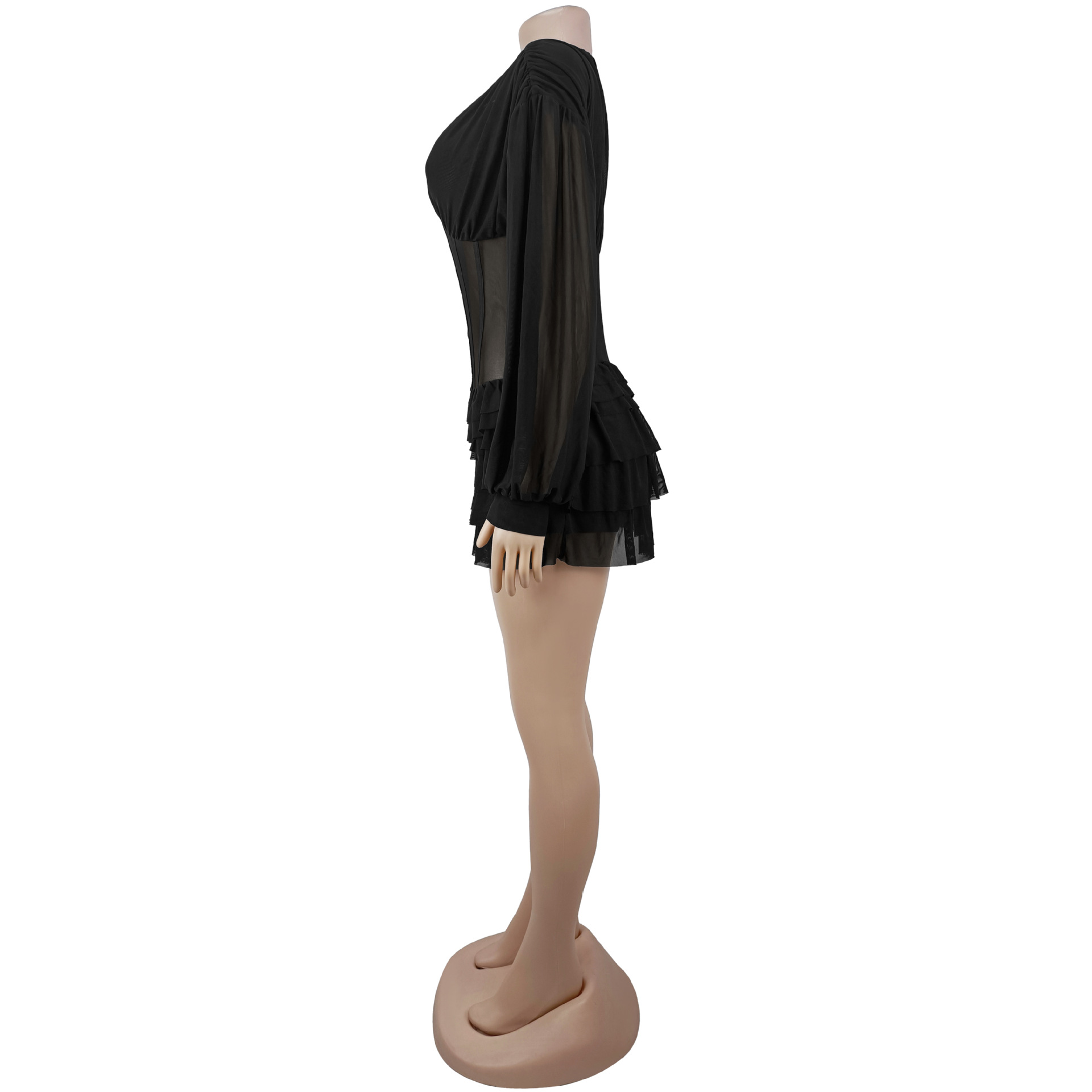 V-Neck See-Through Mesh Dress for Clubwear