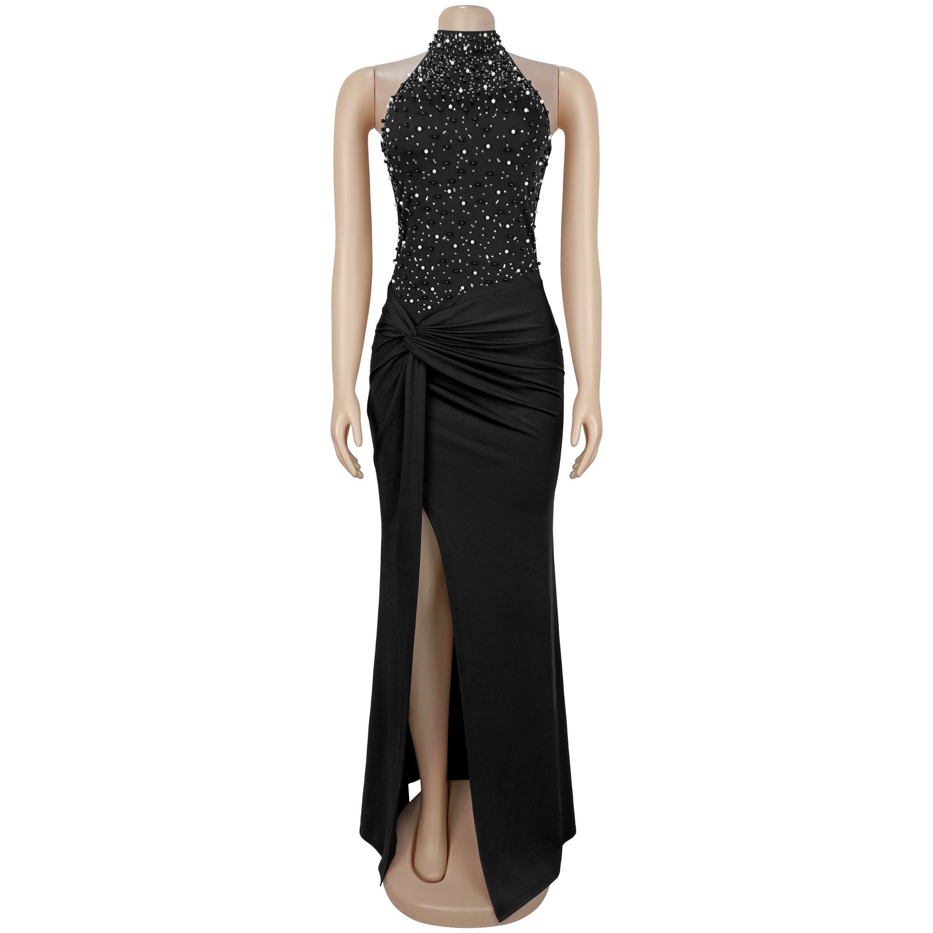 Off-Shoulder Beaded Bubble Split Dress for Evening Parties