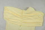 Women Slim Fit Split Solid Color Bodycon Off Shoulder Asymmetrical Design Long Dress