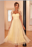 Elegant Solid Color Strap Mesh Party Dress