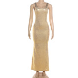 Women Spring Glossy Chic Slim Fit Bodycon Strap Long Dress