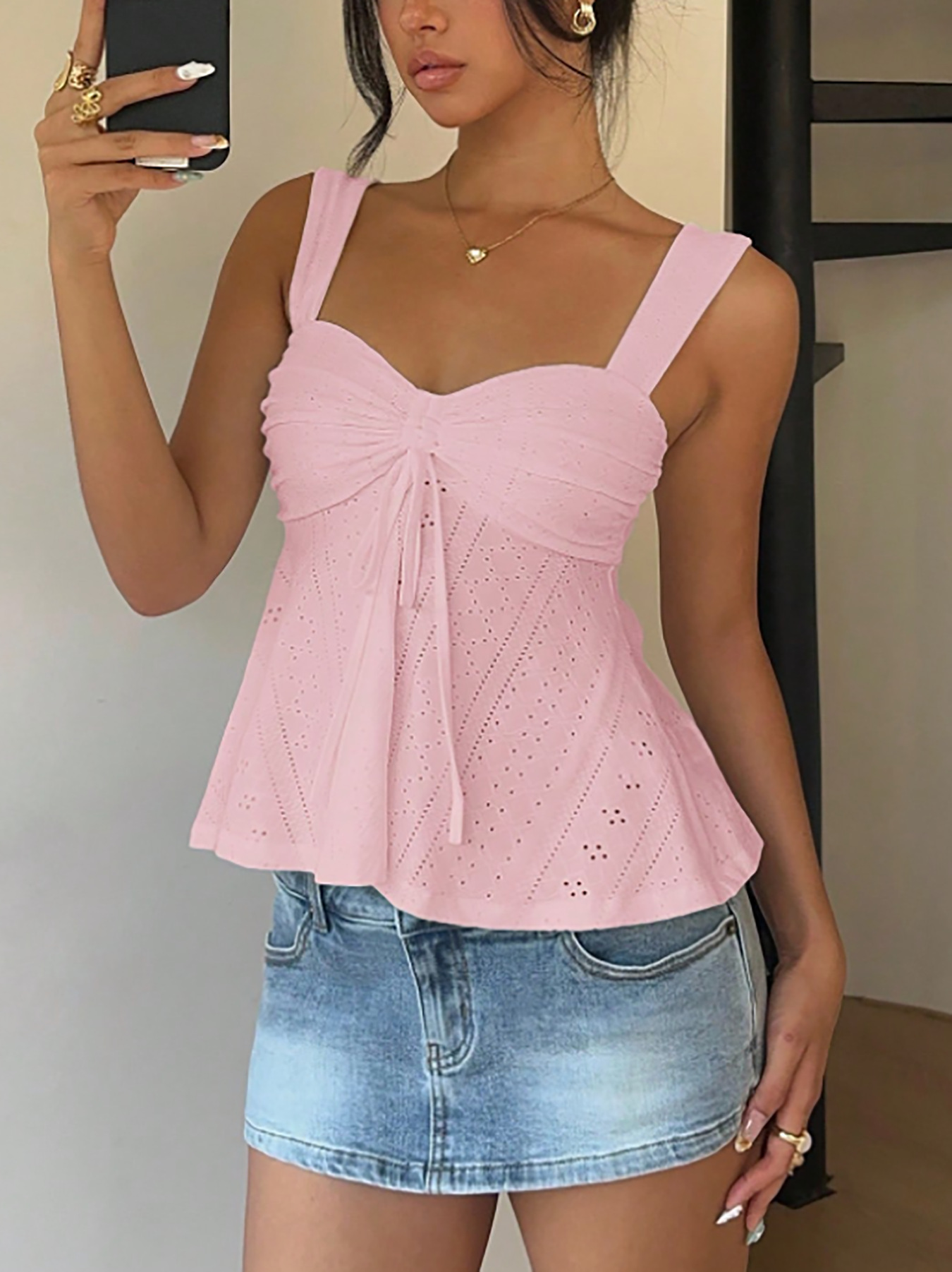 Knitted Drawstring Top for Summer Casual Wear