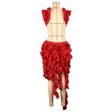 Women Sexy Sleeveless Low Back Ruffle Edge Dress