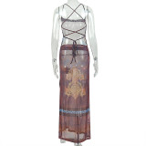 Women Elegant Slim Fit Low Back Camisole Long  Dress