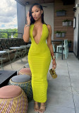 Women V-Neck Metal Halter Neck Maxi Dress