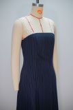 Women Summer Lace Strap Striped Pocket A-line Dress