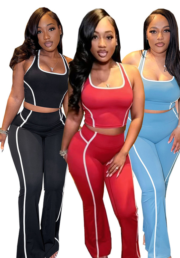 Women Color-Block Casual Tank Top and Pant Two-Piece Set