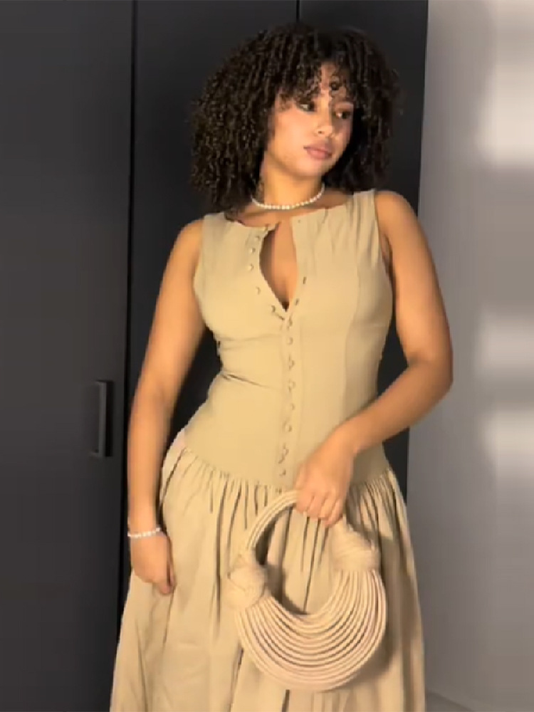 Sleeveless Hollow-Out Maxi Dress for Summer Holidays